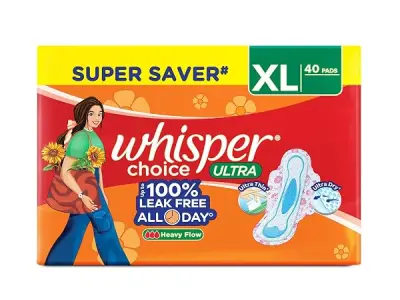 Whisper Choice Sanitary Pads with Wings for Women, XL, 40s Napkins
