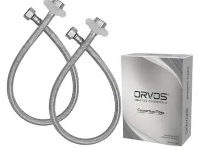 Orvos Connection Pipe 24 Inches Premium 304 Stainless Steel for Hot & Cold Supply To Geysers, Sinks, Basins and Flush Tanks, Set of 2
