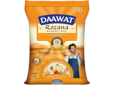 Daawat Rozana Super Basmati Rice 5Kg| For Everyday Consumption| Cooked Grain Upto 13mm*| Natura