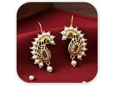 VAMA FASHIONS 18K Gold Plated Anti Tarnish Half Moon Peacock Shape Traditional Maharashtrian Pr