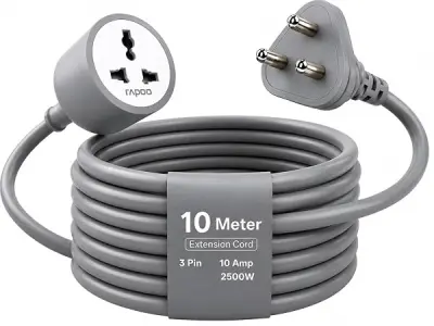 Rapoo E10,10m Long 18AWG Heavy Duty Male to Female 3 Pin Power Extension Cord for Heavy appliances, 10amp Indoor Outdoor Wire Extender Power Cable for appliances, Electronics & Pow
