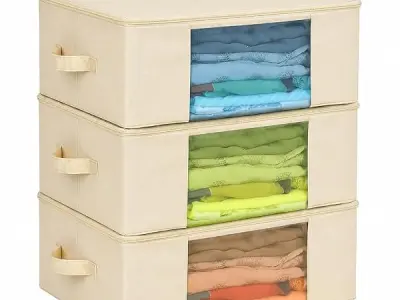 SOLSTICE Cotton Canvas Clothes Storage Bags/Saree Covers with Zip for Storage Specially Design for Woman Dresses, Sarees, Lehengas for Wardrobe Organizer (17 x 14 x 7 Inch) (3)