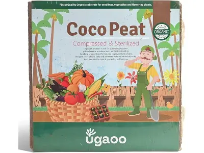Ugaoo Cocopeat Block 5 Kg | Expands Upto 75 litres of Light Coco Peat Growing Medium | Pre-Wash