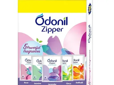 Odonil Bathroom Air Freshener Zipper Mix - 50g (10gx5) | Assorted Pack | Instant & Long Lasting Fragrance | Lasts upto 30 days | Germ Protection | Air Freshener for Bathroom, Toile