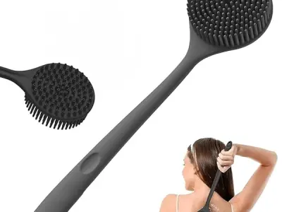 ANTIL'S Soft Silicone Back Scrubber with Long Handle for Shower & Bath | Flexible Exfoliating Brush with Gentle Bristles for Smooth Skin | Body Scrubber for Men, Women & Boys | Ide