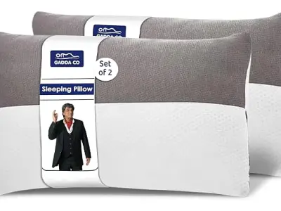 GADDA CO Hollow Sleeping Fiber Pillow with Zip | Set of 2| Height Adjustable Sleeping Bed Pillow, Soft and Fluffy | White and Grey, Standard Size with 3 Months Warranty