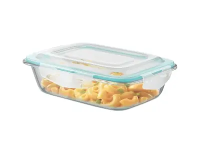 Signoraware Lock N Store Borosilicate Glass Rectangular Container with Lid | Microwave & freezer safe | Airtight & Leakproof | Ideal for Kitchen Use, Lunch box & Reheating Leftover
