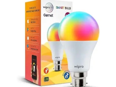 wipro 9-Watt B22 WiFi Smart LED Bulb with Music Sync (16 Million Colours + Warm White/Neutral White/White) (Compatible with Amazon Alexa and Google Assistant), Standard (NS9400)(Pa