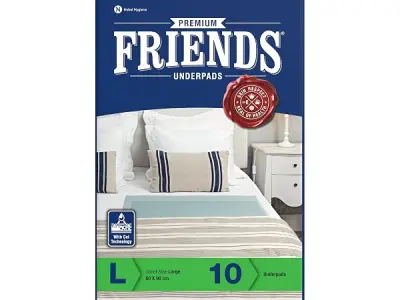 Friends Premium Large Disposable Underpads for Adults (60x90 cm) | 10 Count | 2X Highly Absorbent | Gel Lock Technology | Unisex | Extra Soft top Layer | Odour Lock | Anti-Bacteria