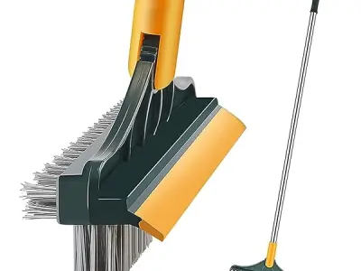 Rushwak 3 in 1 Long Handle Bathroom Cleaning Brush with Wiper, 180° Rotate for Floor/Toilet Cleaning (Multicolor)