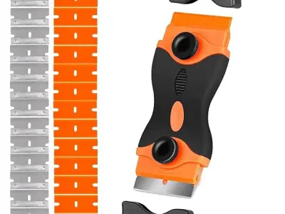 NEXT GEEK Glue Remover Cleaning Scraper Tool Double Edged Multipurpose Removing Paint, Labels, Sticker, 15 Piece Plastic Blades And 15 Piece Metal Blades