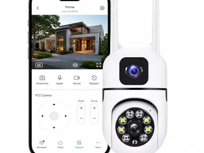 MacCam 4+4MP Smart WiFi PTZ CCTV Camera for Home Outdoor | 360° View | Color Night Vision | Two Way Audio | Wireless Security Camera with Mobile App V380 Pro (Dual Lens Mini Dome02