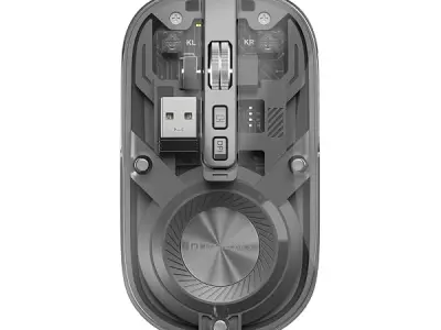 Portronics Toad 8 Transparent Wireless Bluetooth Mouse with Dual Wireless (BT + 2.4 GHz), Rechargeable Battery, Noise-Free Clicking, Show/Hide Desktop, Multi-Device Pair, Adjust Se