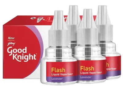 Good Knight Flash Liquid Vaporiser | Pack Of 4 (45ml Each) | Lavender Fragrance | 2x Faster Than Before | Mosquito Repellent Refill | India s Most Powerful Liquid Vaporizer