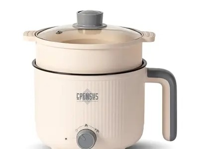 CPENSUS Mini multipurpose electric kettle with steamer 1.2 Liters inner pot Non-stick hotpot cooker for cooking hot water rice idli momos tea 600W Portable Travel | Glass