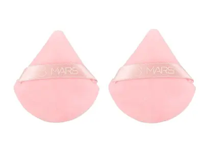 MARS Pizza Powder Puff for Face Makeup | Dual Side Application | For Loose & Pressed Powder Application | Easy to Clean and Handle | Triangle Powder Puff with strap (Pack of 2)