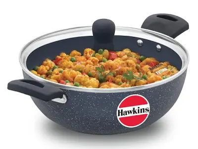 Hawkins Ceramic Nonstick 3.5 Litre Deep Kadhai, Induction Deep Fry Pan with Glass Lid, Granite Kadai (ICK35G)