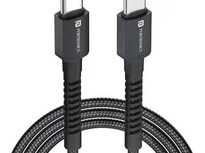 Portronics Konnect X 60W Unbreakable Nylon Braided Cable, 2M Fast Charging Cable For iPhone 15 Series, iPad, Samsung Galaxy (Black)
