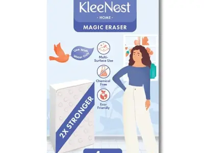 Kleenest Magic Eraser Cleaning Sponge – Pack of 4, Chemical-Free | Multi-purpose stain remover for walls, kitchen, bathroom & shoes. No chemicals needed.