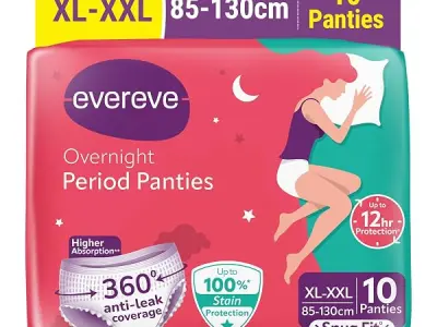 Evereve Period Panty For Girls & Women, (XL-XXL), 10 Pcs, 360 Degree Coverage, 0% Leaks, High Absorbency For Heavy Flow, Maternity Delivery Pads, Postpartum & Overnight Protection,