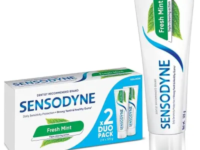 Sensodyne Toothpaste Fresh Mint|Daily Sensitivity Relief Tooth Paste Combo Pack - 250gm (125gm x 2) | Dentist Recommended | Everyday Use Paste, Fresh Breath, Fights Tooth Decay, Ma