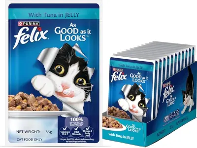 Purina Felix Tuna in Jelly, Wet Food for Adult Cats, Pack of 12 (12x85g) | With Tuna in Jelly,