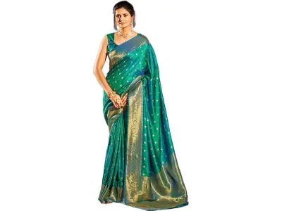 SWORNOF Womens Kanjivaram Banarasi Silk Saree Patola saree with Unstitched blouse piece