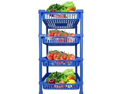 Sulfar Multipurpose Plastic Trolley with Countertop Dish Rack for Kitchen Fruit Vegetable Storage Basket Modern Organizer- 4 Layer Shelf Cart Kitchenware Food, Snacks, Bottles, Toy
