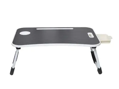 Amazon Basics Engineered Wood Foldable Laptop Table with Cup Holder, Tablet Groove and Mini Drawer (60L x 40W x 26H cm, Black)