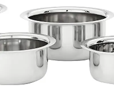 Amazon Brand - Solimo Tope Set of 5 | Stainless Steel | 420 ml, 550 ml, 840 ml, 1150 ml & 1550 ml | Induction and Gas compatible | Silver