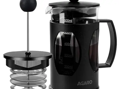 AGARO Elite French Press Coffee And Tea Maker, Borosilicate Glass Body With Sleeves, Glass Carafe, BPA Free Plastic Lid Strainer, 600Ml