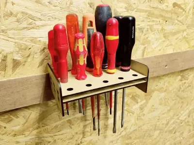 MeeCraft Wooden French Cleat Screwdriver Rack - Space-Saving Wall Storage Tools Holder, Beige, 17x11x5.5cm