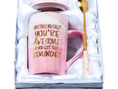 NYRWANA Coffee Mug, Gifts for Woman, Birthday Present for Girlfriend, Mugs for Present, Diwali Gift, Present for Wife Birthday, Cute Mugs with Spoon, Box & Bag (400ml-Pink)