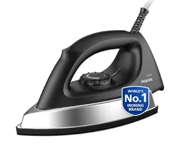 PHILIPS Stainless Steel Heavyweight Dry Iron GC181/80, 1000W | Black Non-Stick Soleplate, Ergonomic Grip