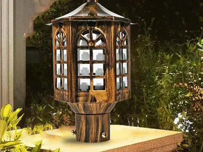 WhiteRay Golden Antique Gate Light Vintage Outdoor Pillar Lamp Waterproof Exterior Light Fixture with Classic Finish for Porch Driveway, Pillars, Entryways, and Garden (Without Bul
