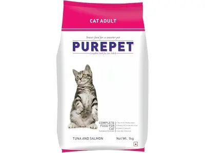 Purepet Adult Dry Cat Food 1kg | Tuna & Salmon Flavour | Hairball Protection | Heart Care with