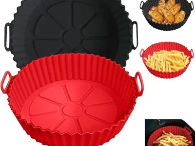 RECLUSE 2 Pack Round Air Fryer Silicone Liners, Reusable Heat-Resistant and Food Safe Air Fryer Accessories, Easy Cleaning Freezer Accessories Suitable for Oven Microwave Hot Air F