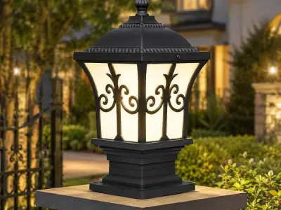 Azurite outdoor Aluminium dai casting piller gate lamp waterproof unbreakable B-22 holder, exterior beautiful grey outdoor boundary gate lamp(Include bulb) pack of 1