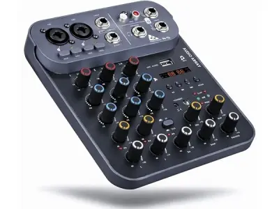 Audio Array Audio Mixer 4 Channel Hybrid | 4 Analog Ch, 1in/2out USB Interface | 2XLR In, 2 TRS In | +48V | Hi-Z, 2 Band EQ, Phone Out, TRS Out, USB-C Power | AI-13