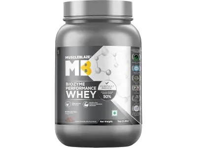 MuscleBlaze Biozyme Performance Whey Protein Powder, 1kg (2.2lbs) | Rich Chocolate | 25g Protei