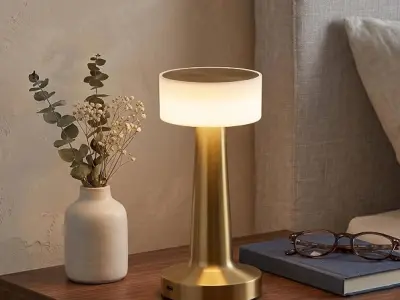 NYRWANA Table Lamp | 2000mAh Battery | Home Decor, Lamp, Lamps for Bedroom and Living Room, Stepless Dimming, 3 Colour Touch Control, USB-C Charging, Diwali Gift (Metal - Gold)