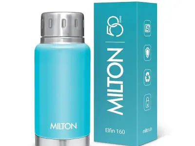 Milton Elfin 160 Thermosteel Water Bottle 160 ml, 24 Hr Hot and Cold I Leak Proof Lid, ISI Certified I Vacuum Insulated I for Office, Gym, School I Light Blue