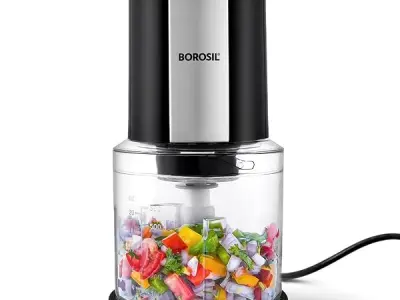 Borosil Chef Delite 300 Watts Electric Chopper for Kitchen, Twin Blade Technology, 600 ml 'chop-n-store' plastic bowl with lid, Vegetable Chopper, Cutter, Chop, Mince, Dice, Whisk,
