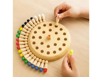 Toy Imagine Wooden Color Memory Chess Game for Kids Age 3+ | Wooden Memory Match Stick Chess Bo