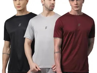 ATICX Slim Fit Polyester Sports T-Shirt for Men - Round Neck Quick Dry Fit Half Sleeve Breathable Stylish Gym & Workout Tee - Lightweight Running Cycling Football Swimming Training
