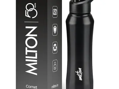 MILTON Comet 1000 Stainless Steel Water Bottle 1000 ml, Single Walled, ISI Certified I Leak Proof Lid, Rust Proof I For School, Office, Gym I Black
