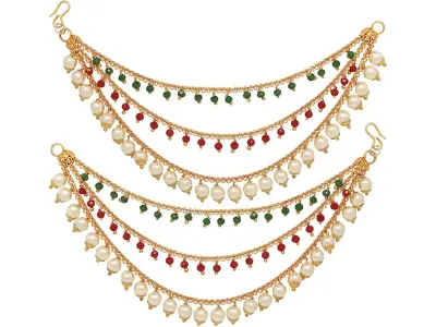 ZENEME Women's Golden Gold Plated Long Hair Chain Jewellery Earring