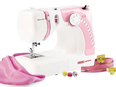 Usha New Janome Marvela Pink Automatic Zig-Zag Electric Sewing Machine With Free Sewing Kit | Sewing Light | 7 Built-In-Stitches | 14 Stitch Functions | 2 Year Warranty | Pink & Wh