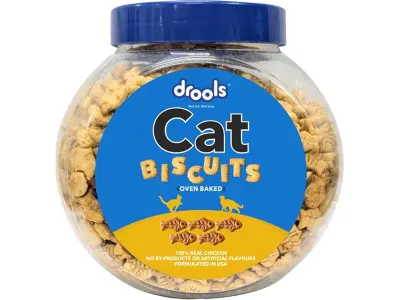 Drools Adult Cat Treat Biscuits 400g Jar | Real Chicken Flavour | Encourages Activity | Support