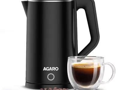 AGARO Elegant Electric Kettle, 1.8L, 1500 Watt, Double Layered Stainless Steel Inner Body, Quick Boil, Water Boiler, Hot Water Kettle, For Making Black Tea & Black Coffee, Auto Shu